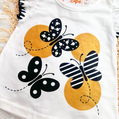 Conj. Blusa Três Borboletas e Short - Off White 